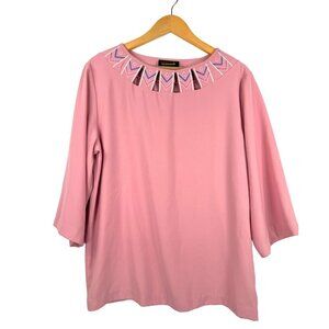 Bob Mackie‎ wearable art embroidered 3/4 sleeve tunic pink sz L
